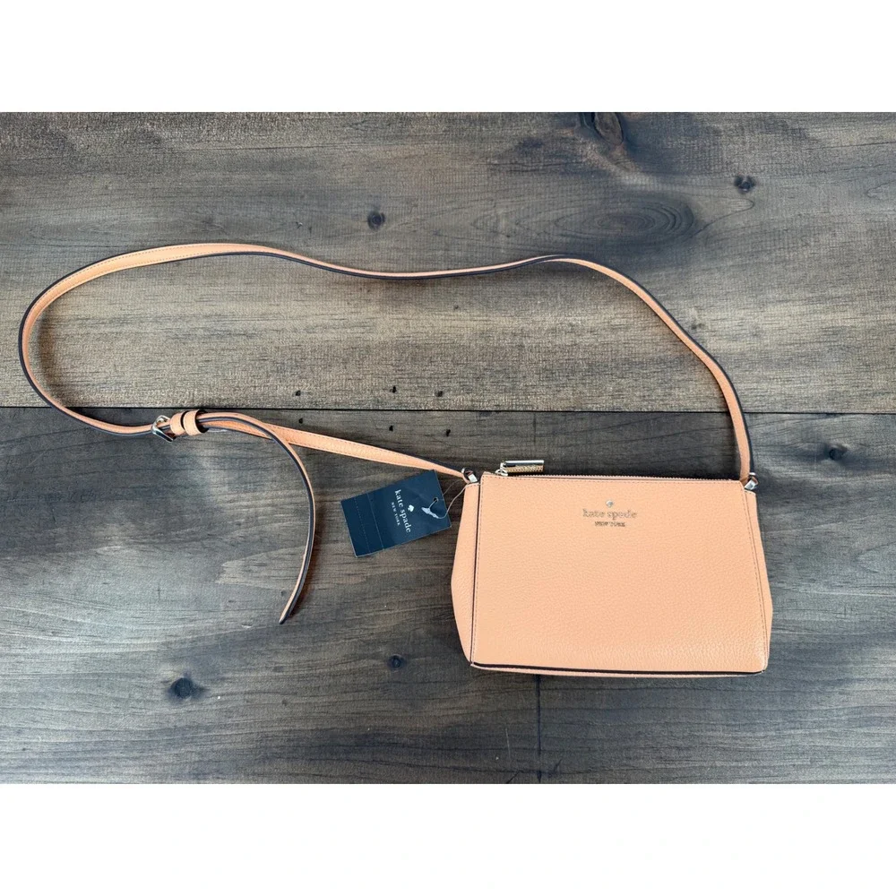 Kate Spade Leila‎ Mini Top Zip Crossbody Bag Orange Cream Pebbled Leather NEW